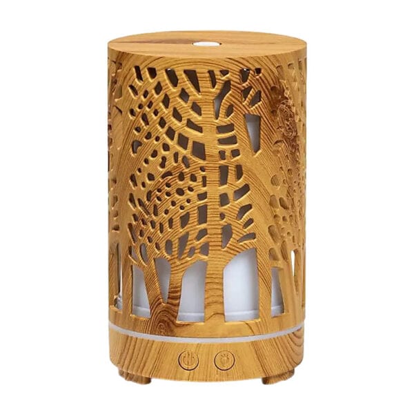 Дървен Ултразвуков аромадифузер Zen Forest natural с шарка върху него, предназначен да създаде успокояваща атмосфера, вдъхновена от технологията Ултразвук.
