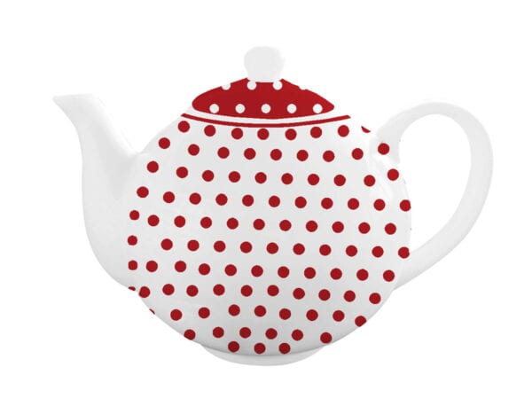 Червен чайник на точки.