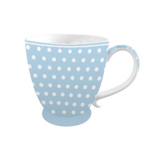 Порцеланова чаша Polka dot пастелно синьо 430 ml с пастелен синьо-бял дизайн на бял фон.
