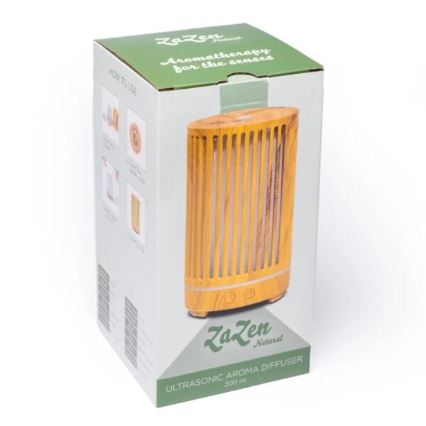 Жълта Ултразвуков аромадифузер ZaZen натурална кутия с Ултразвуков аромадифузер вътре.