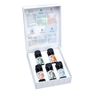 Комплект от 5 етерични масла Фън Шуй Aromafume в бяла кутия.